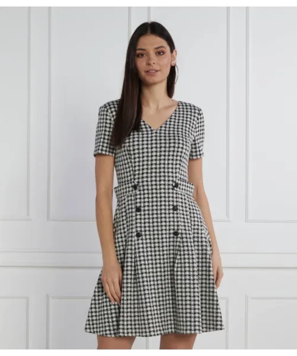 DKNY Black & White Gingham V Neck Dress Size 16